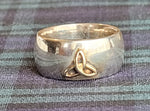 Ring Gold Triquetra on Sterling Silver Wide Band