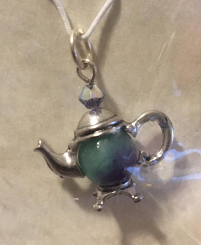 Pendant Tiny Teapot Faceted Amethyst/Quartz Silver