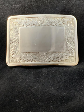 Buckle - Thistle Border Open Square Silver Plate