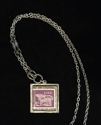 Necklace Eire Stamp Purple Beast w/ beaded chain