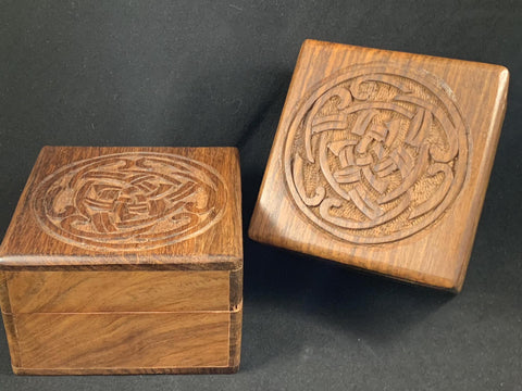 Wood Box - Carved Celtic Design Top