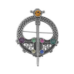 Brooch - 2" Rhodium and Colorful Gems